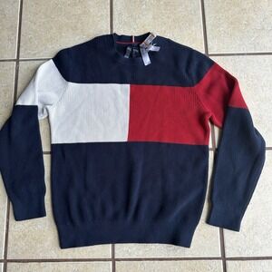 VTG Tommy Hilfiger Women Adaptive Color Block Navy Blue Red White Sweater M 90's